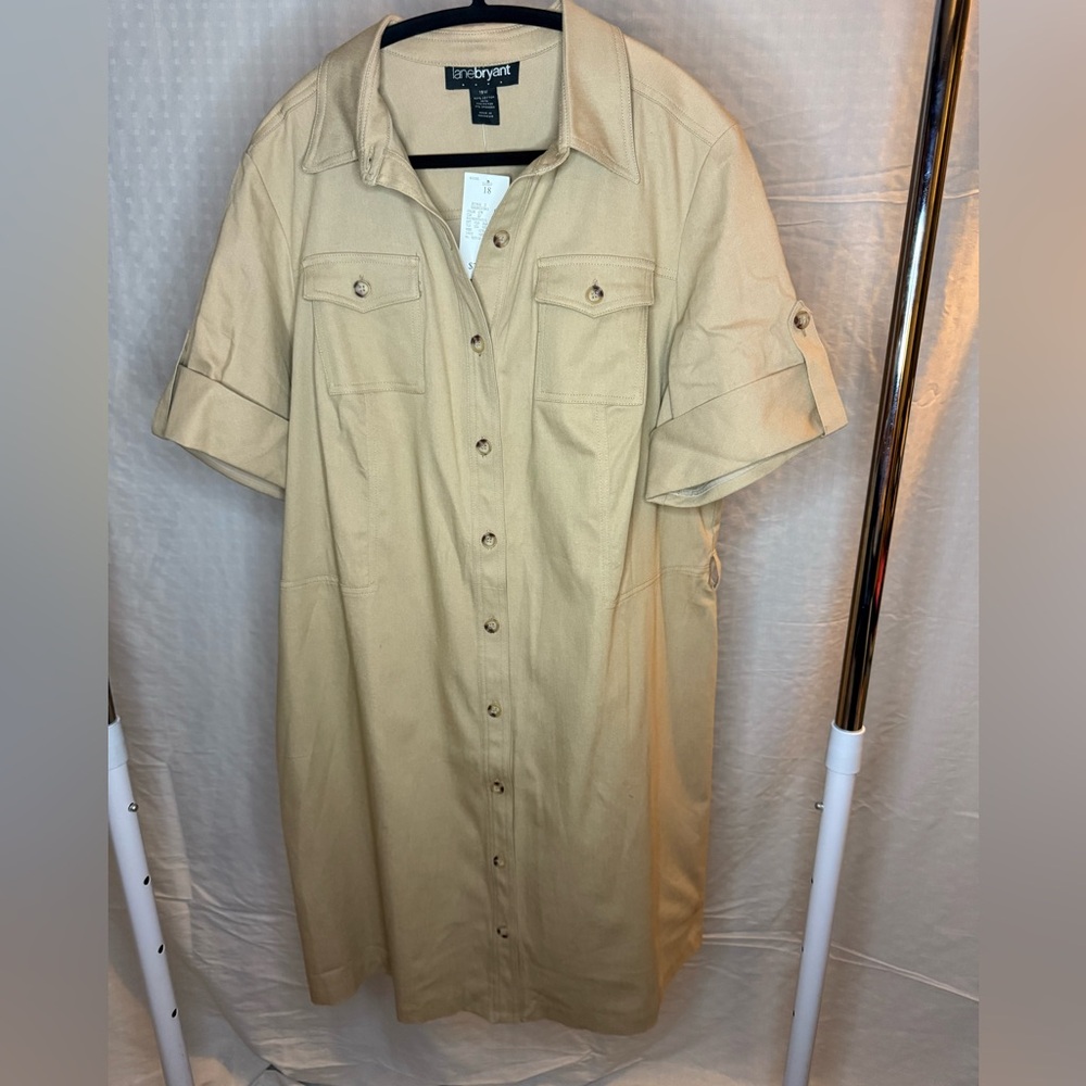 Lane Bryant Tan Button-Up Midi Dress